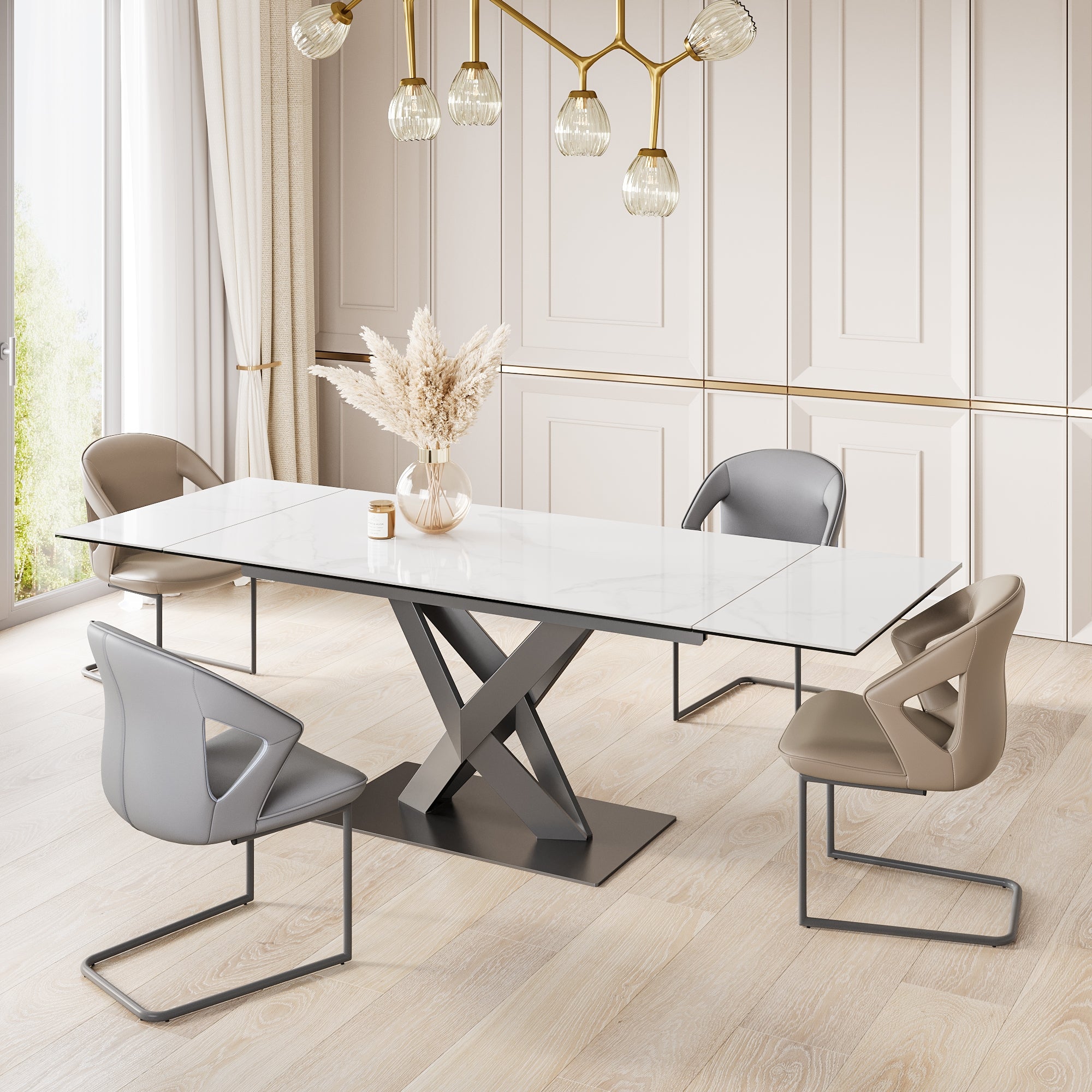 Kenzo 160-240cm Gloss White Ceramic Pull-out Extending Dining Table