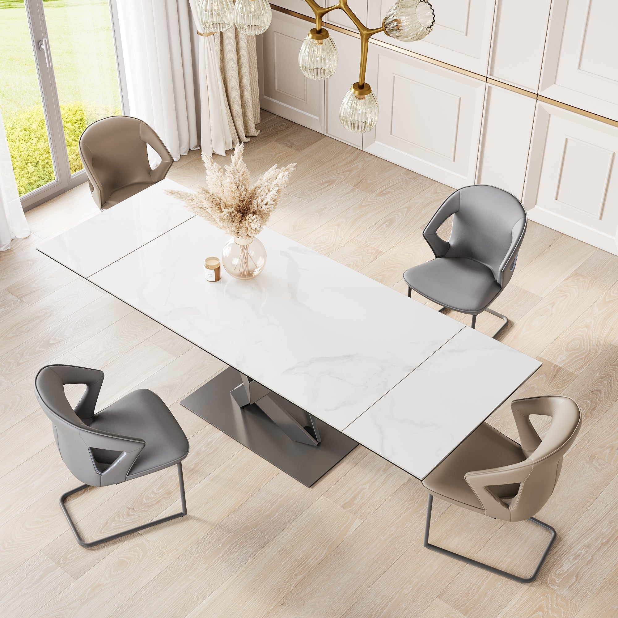 Kenzo 160-240cm Gloss White Ceramic Pull-out Extending Dining Table