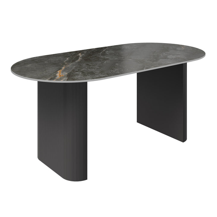 Cartier 180cm Oval Gloss Grey Ceramic Dining Table