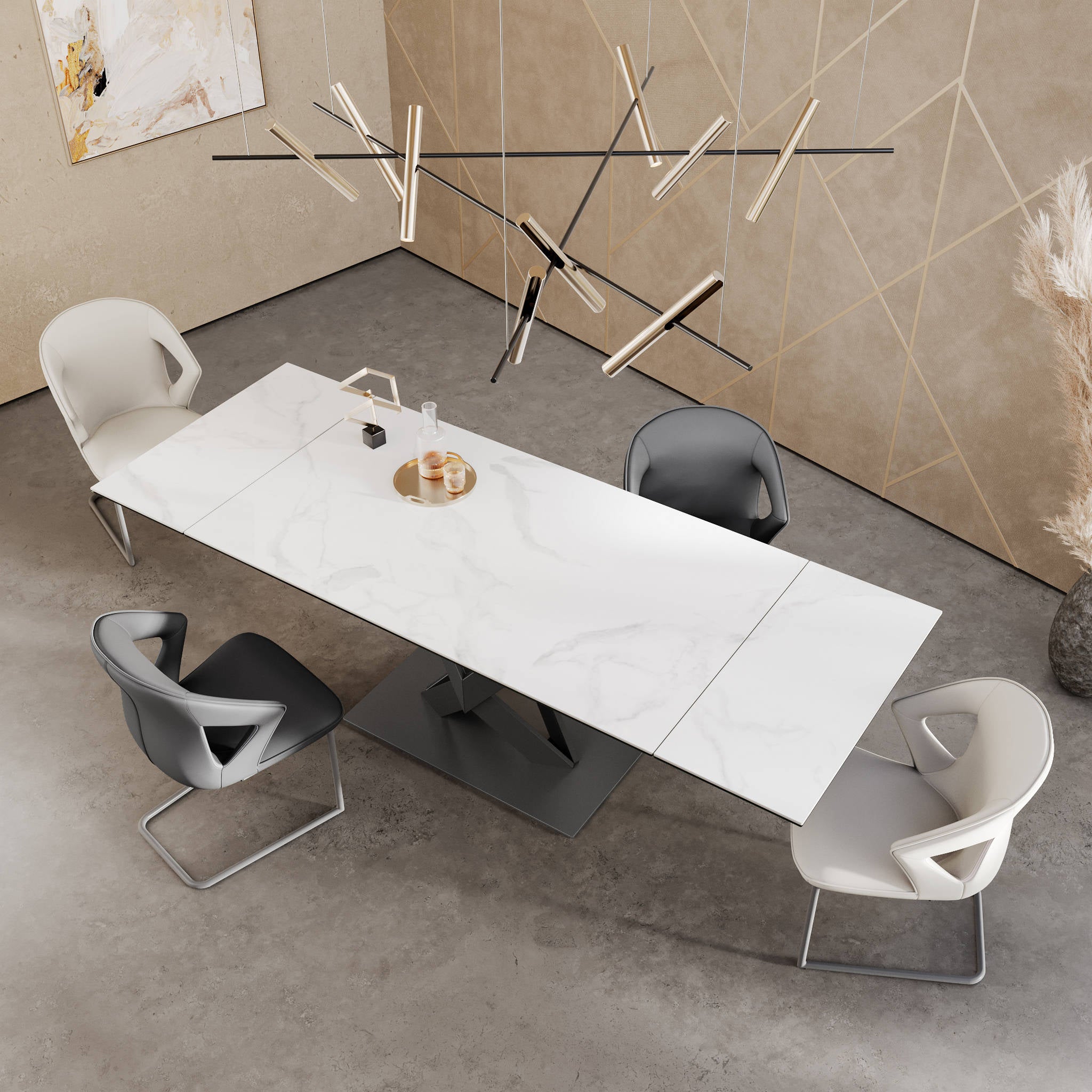 Kenzo 160-240cm Gloss White Ceramic Pull-out Extending Dining Table