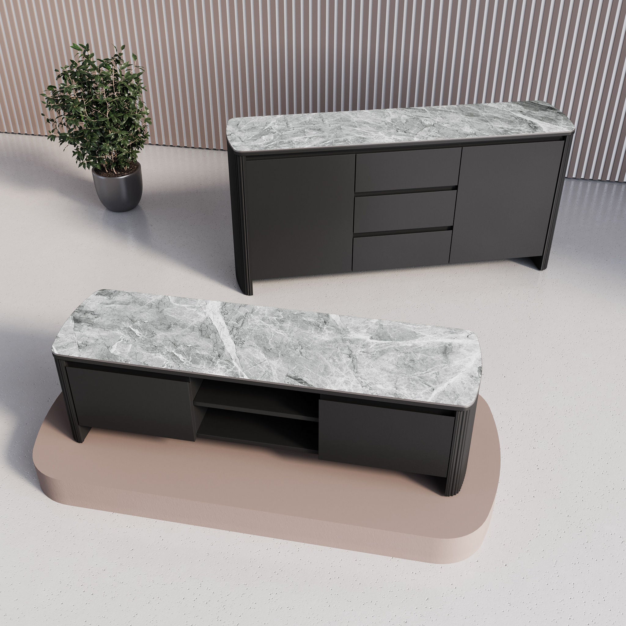 Roberto Gloss Grey Ceramic Sideboard