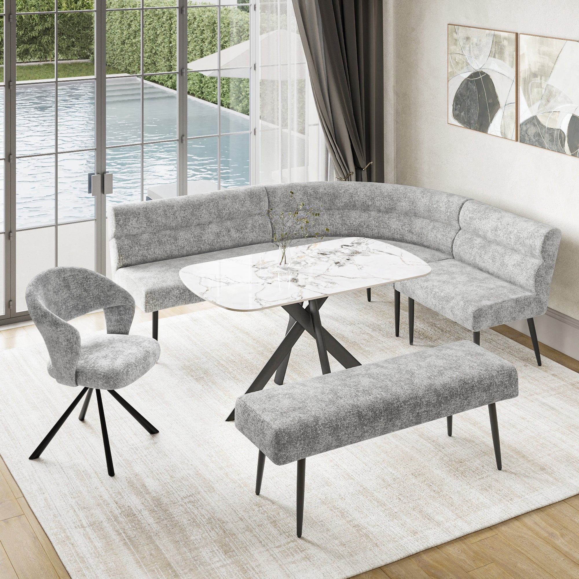 Lazzaro Fabric Curved Corner Bench