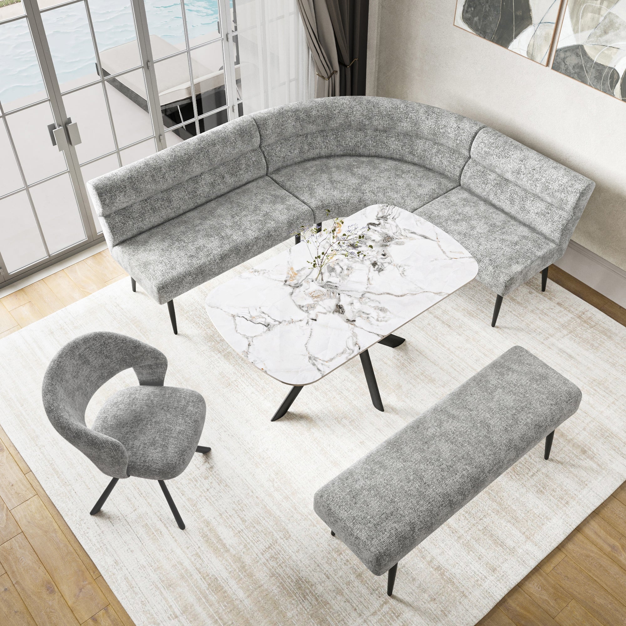 Lazzaro Fabric Curved Corner Bench