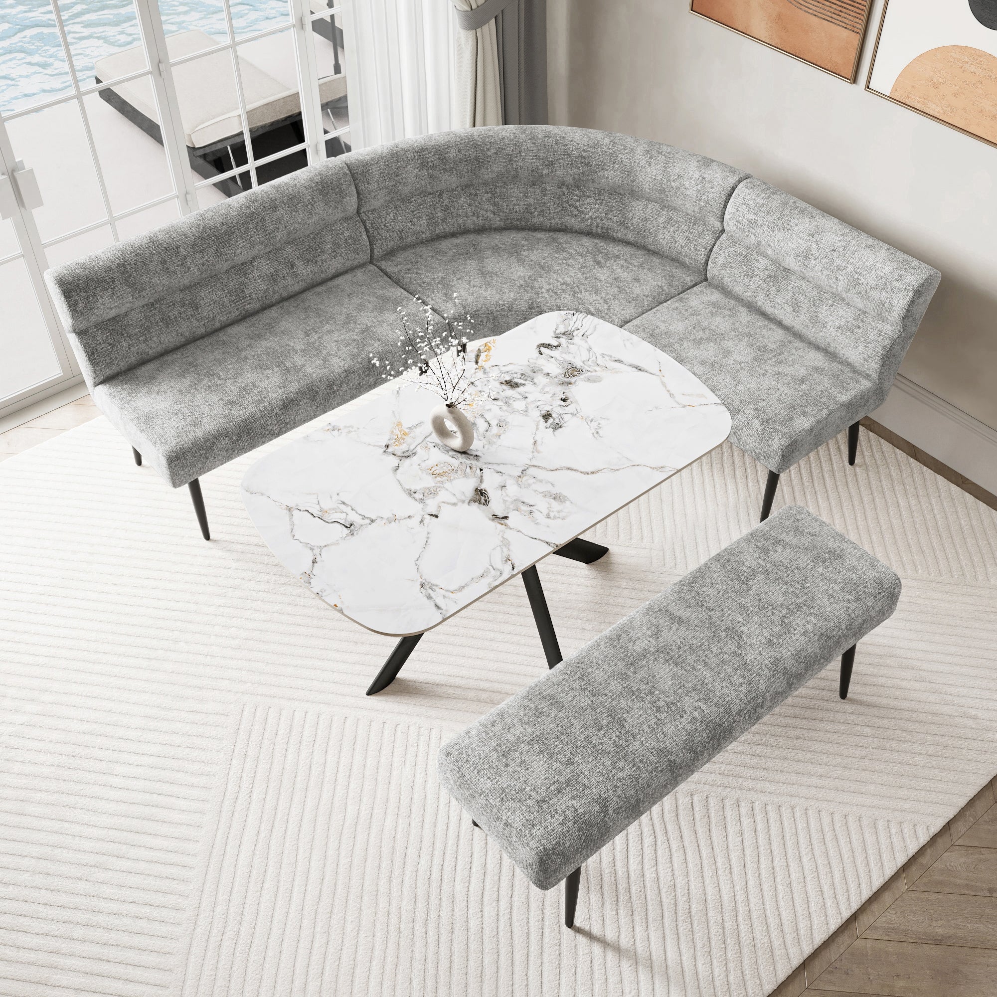 Lazzaro Fabric Curved Corner Bench