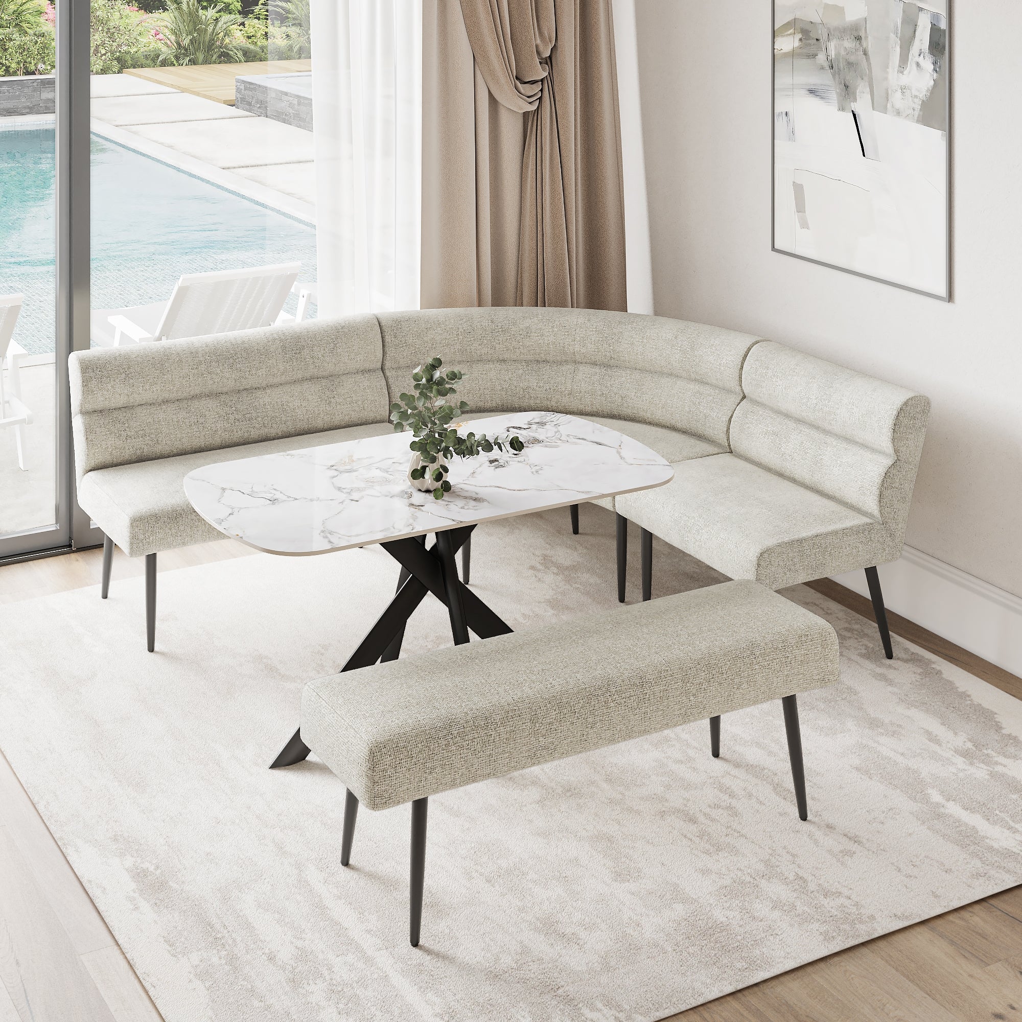 Lazzaro Fabric Curved Corner Bench
