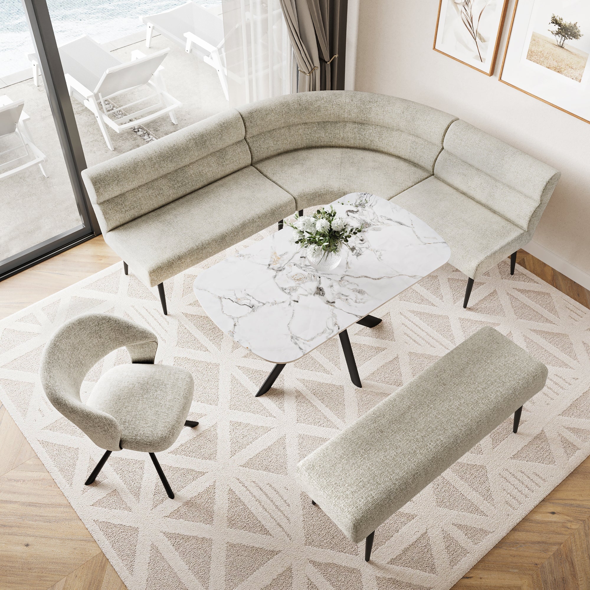 Lazzaro Fabric Curved Corner Bench