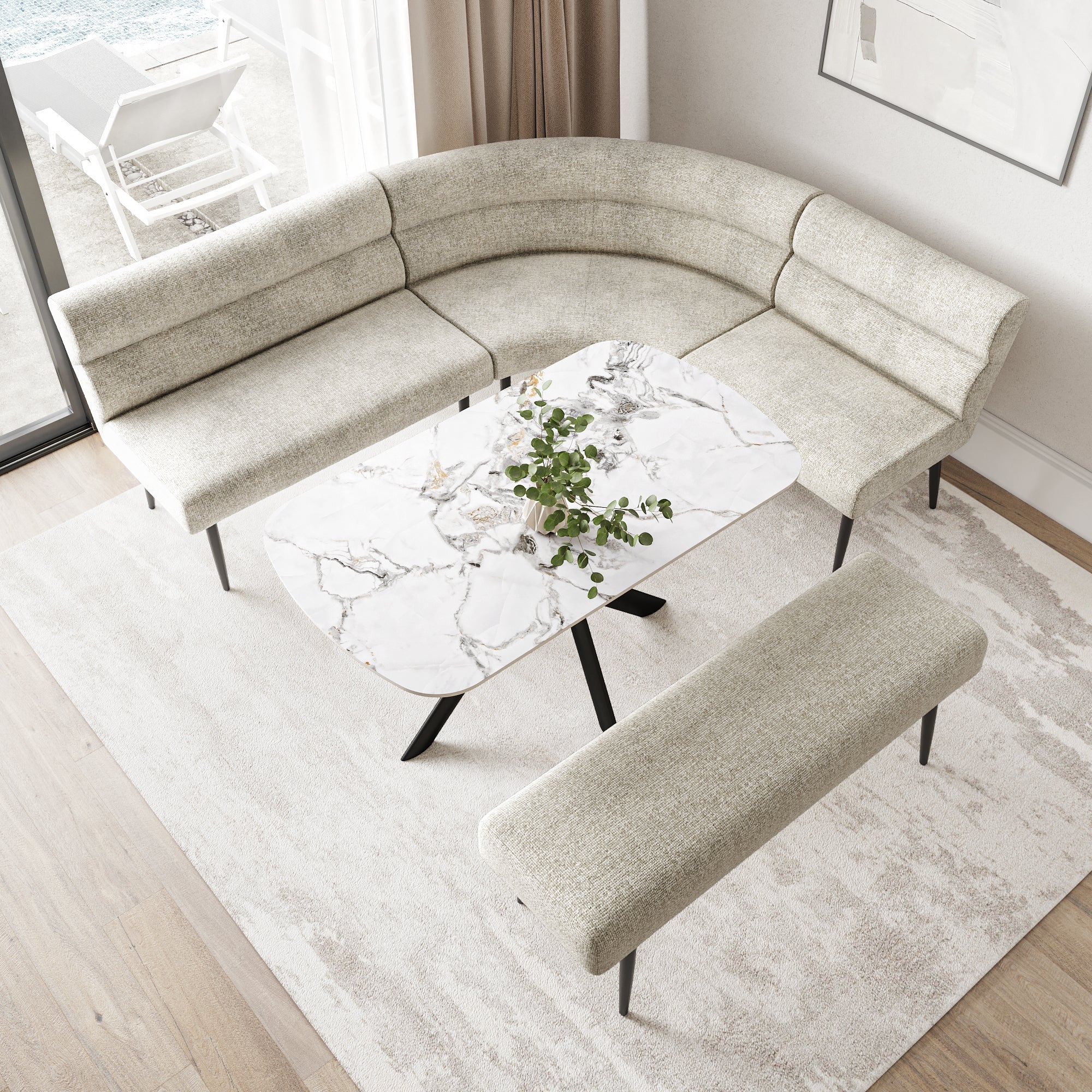 Lazzaro Fabric Curved Corner Bench