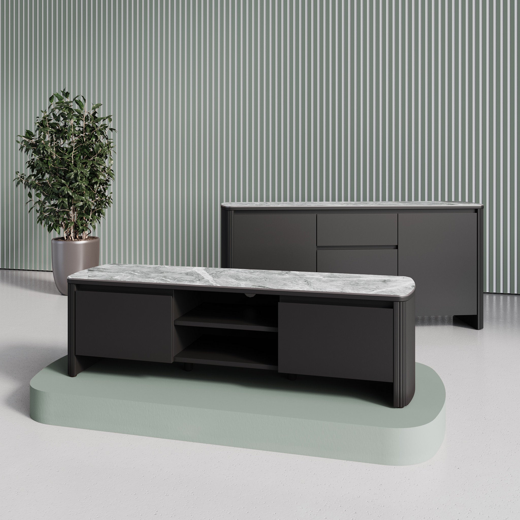 Roberto Gloss Grey Ceramic Sideboard