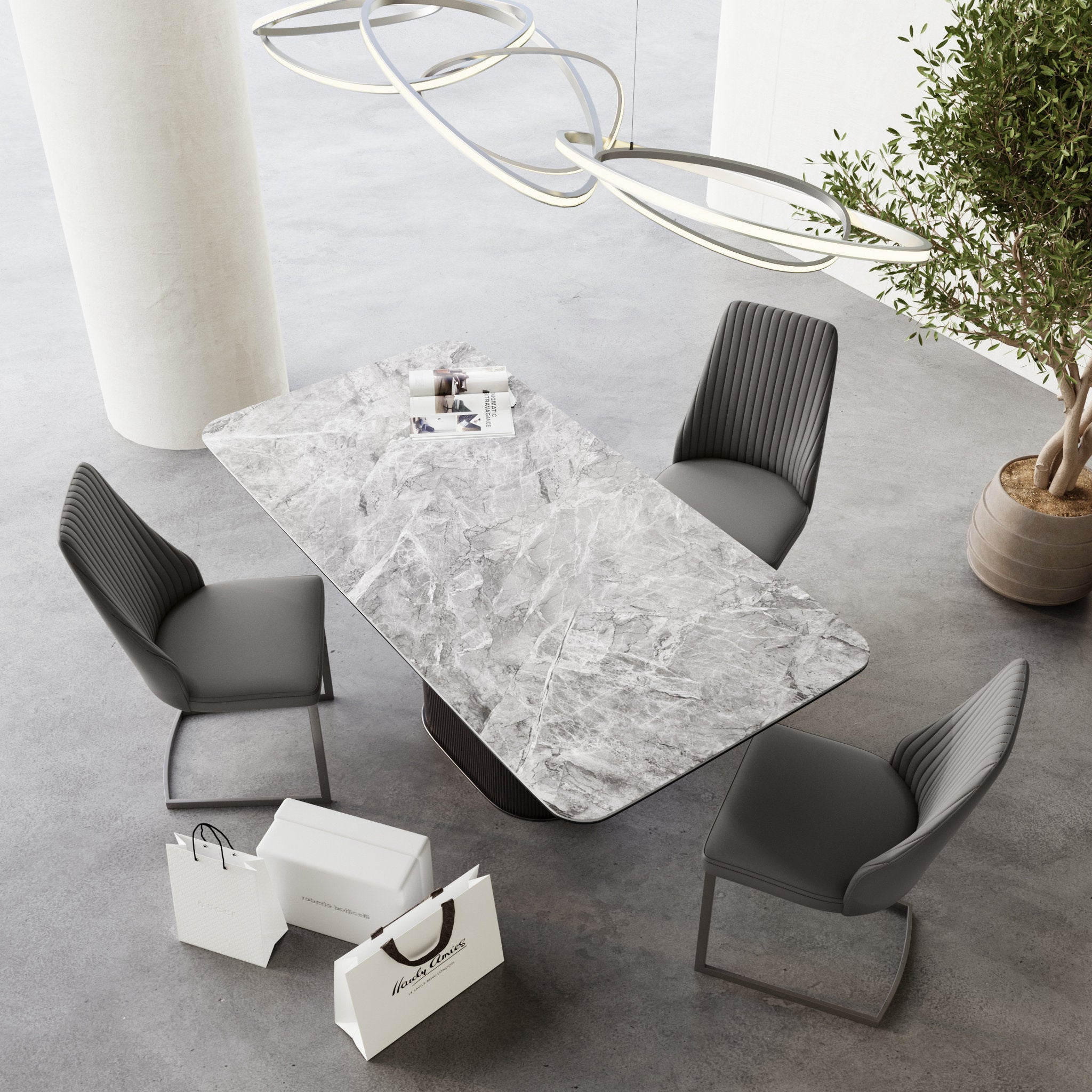 Roberto 180cm Gloss Grey Ceramic Dining Table