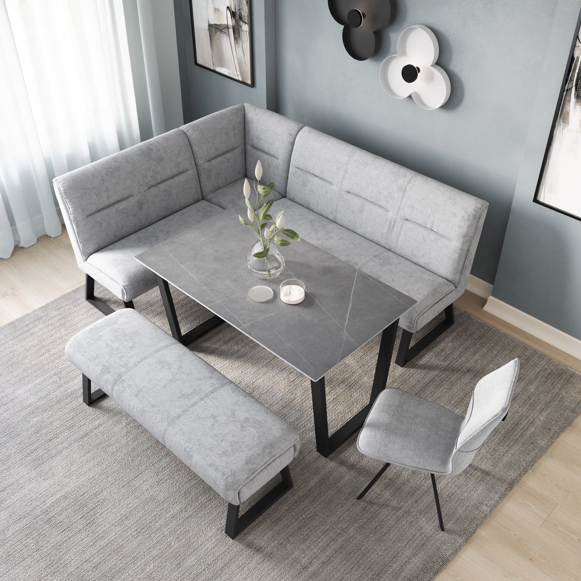 Cerutti Grey Fabric Corner Bench
