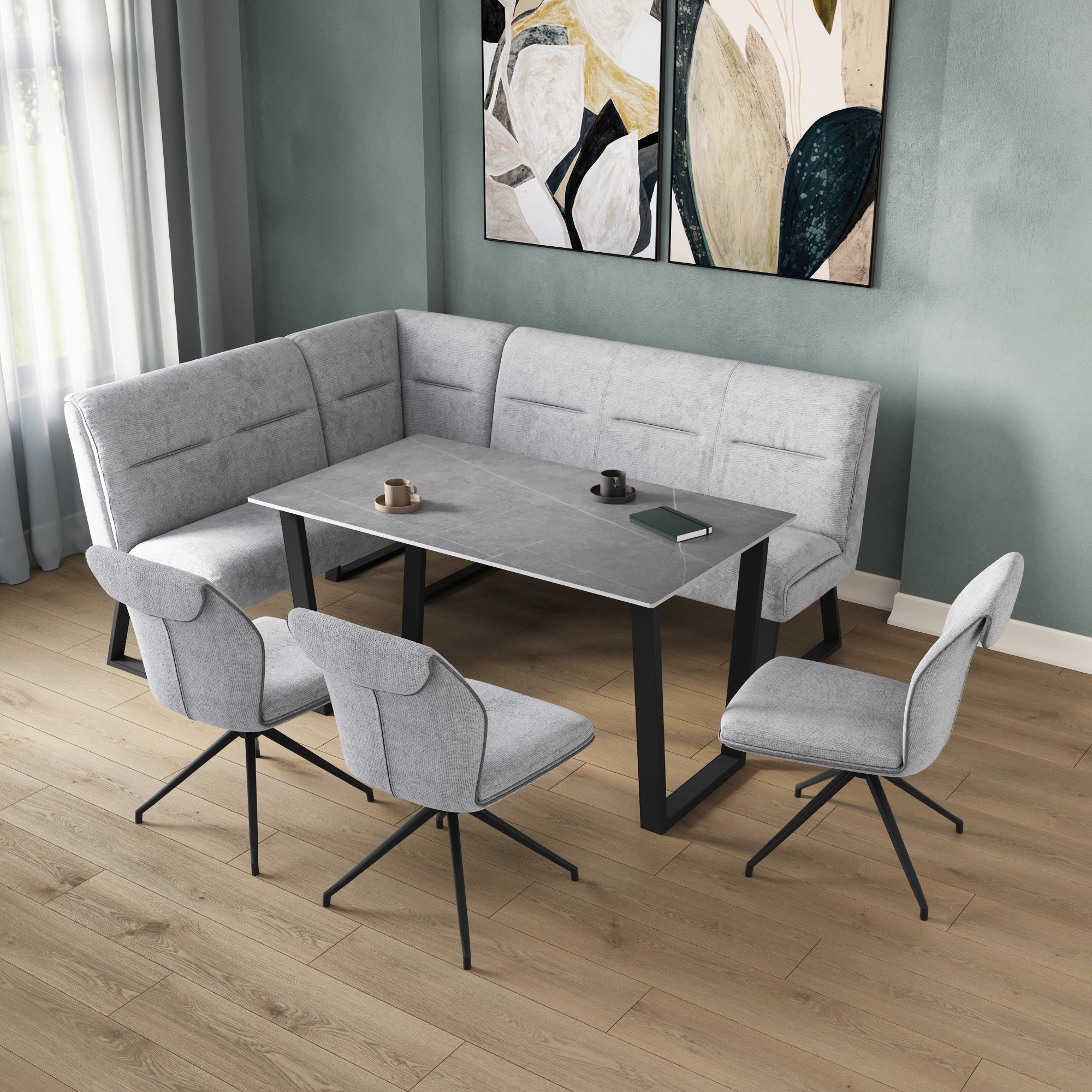Cerutti Grey Fabric Corner Bench