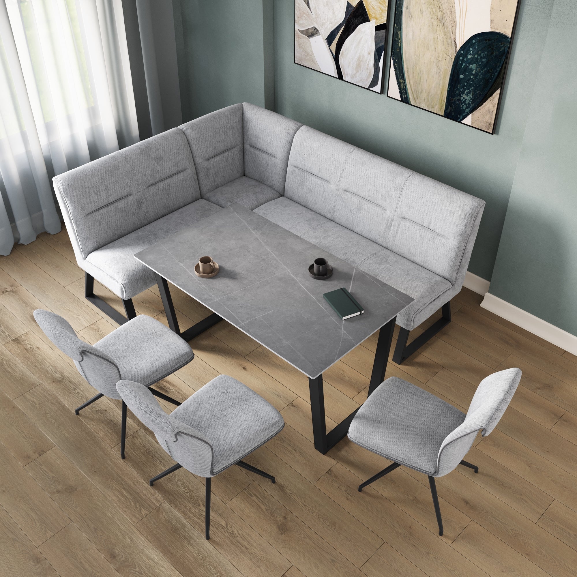 Cerutti Grey Fabric Corner Bench