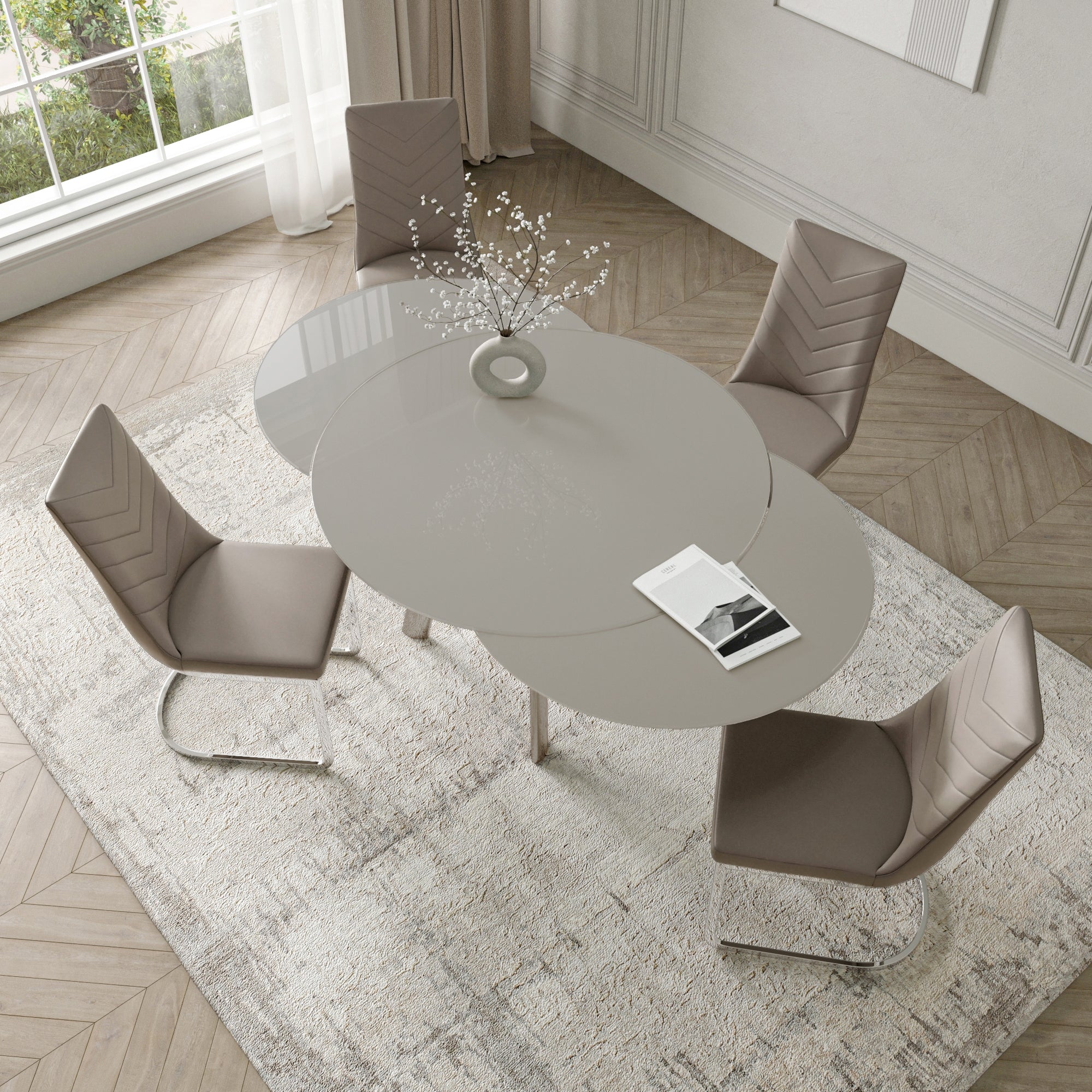 Omega 102-166cm Glass Swivel Extending Dining Table