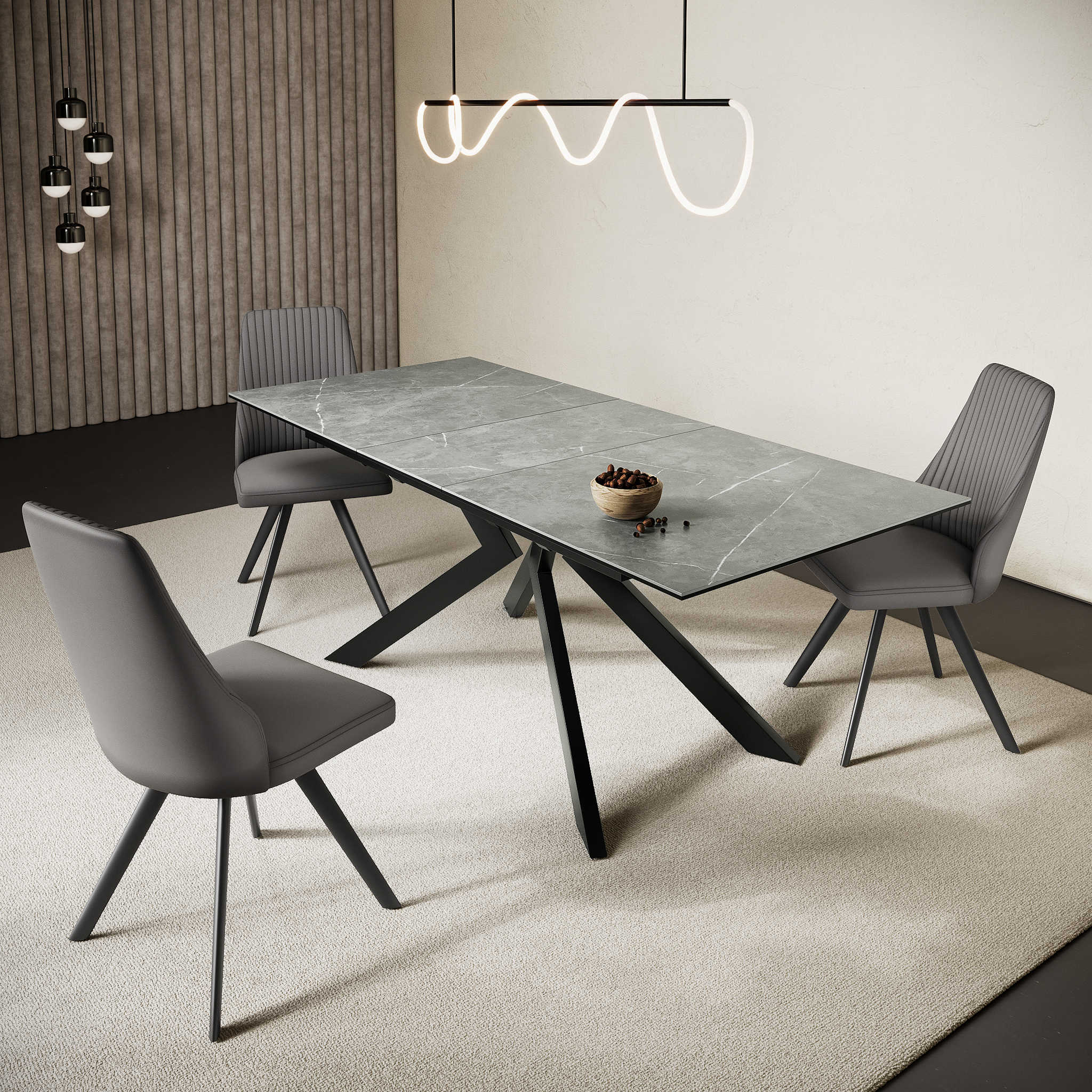 Azzaro 160-200cm Matte Grey Ceramic Auto-rise Extending Dining Table